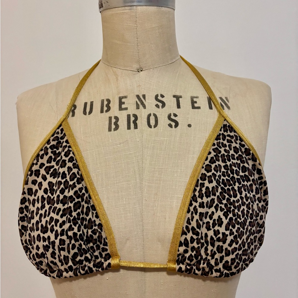 Rio Del Sol Leopard Print Halter Bikini Top with Gold Accents - XL